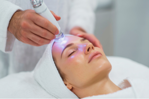 Woman receiving modern anti-aging cosmetic treatment at a Bergen County medical spa.
